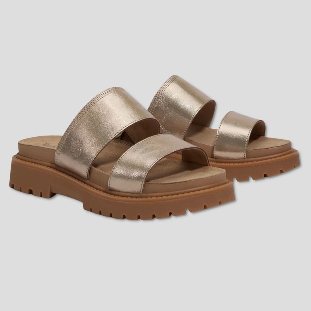 Timberland Clairemont Way Slide Sandals - NWT Womens 9.5 Gold Metallic #49676-OF
